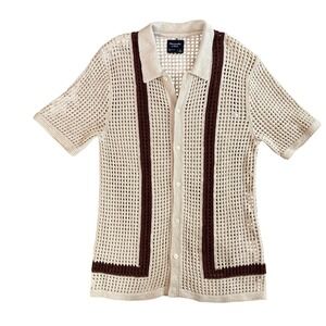 Abercrombie‎ & Fitch Crochet Knit Button-Up Polo Sweater Short Sleeve (Size LT)